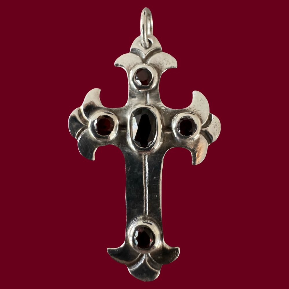 Sterling Silver Garnet Cross Pendant